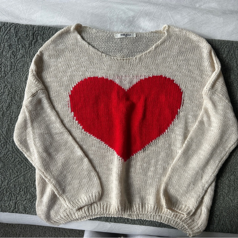 Off the Shoulder Sweater with Red Heart